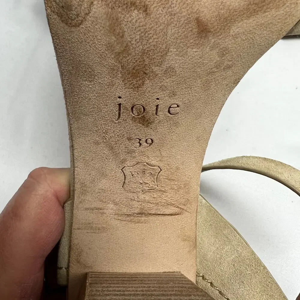 Joie Okaba Suede Stacked Heel Sand Tan Sandals 39 - Picture 9 of 10